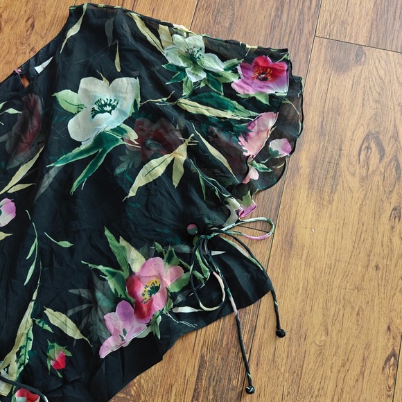 VTG 100% Silk Sheer Flutter Sleeve Top Women's 8 Adrianna Papell Floral Whimsy - Picture 2 of 5